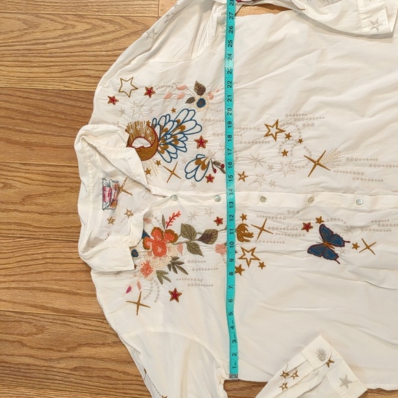 Johnny Was white embroidered button-down tunic high-low floral butterfly star XL - Picture 2 of 7